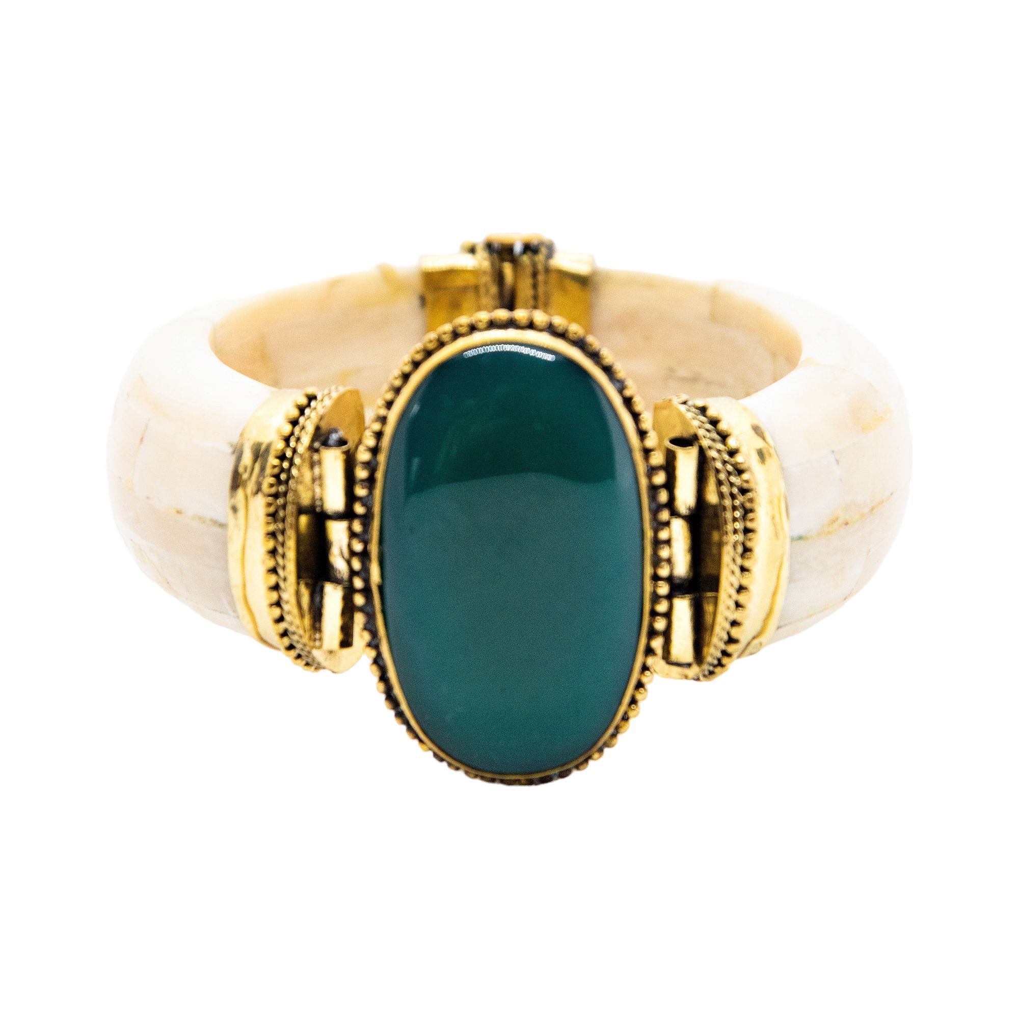 Bracelete Turco Osso com Pedra Oval Verde 