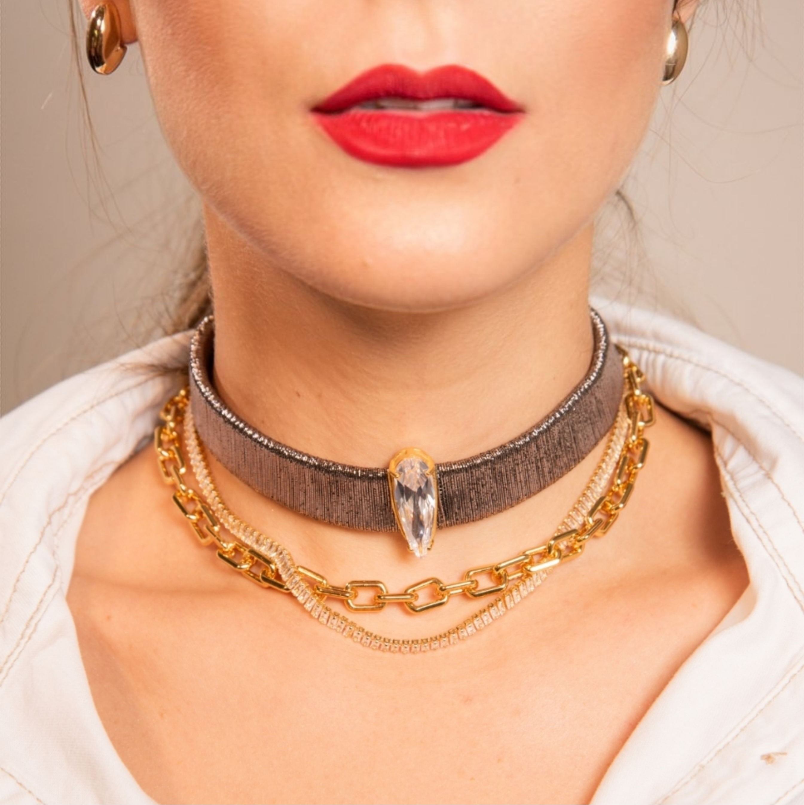 Compô Choker Cristal Grafite - 3 peças