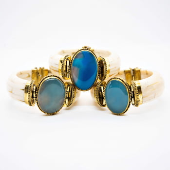 Bracelete Turco Osso com Pedra Azul