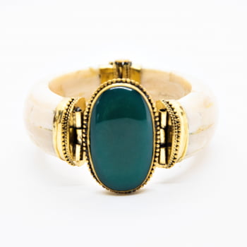 Bracelete Turco Osso com Pedra Oval Verde
