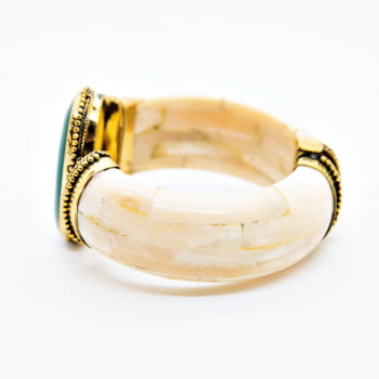 Bracelete Turco Osso com Pedra Oval Verde