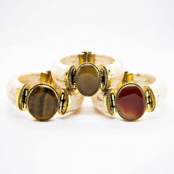 Bracelete Turco Osso com Pedras Tons Neutros 
