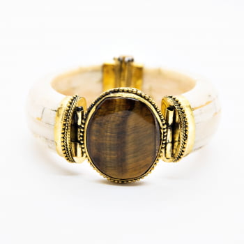 Bracelete Turco Osso com Pedras Tons Neutros 