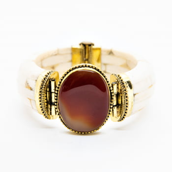 Bracelete Turco Osso com Pedras Tons Neutros 