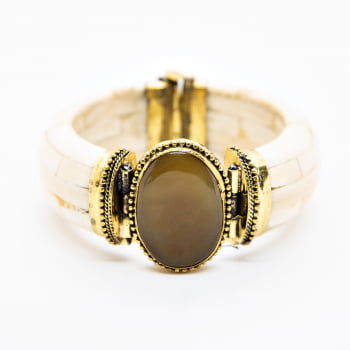 Bracelete Turco Osso com Pedras Tons Neutros 
