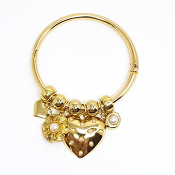 Bracelete Coração e Pérolas 