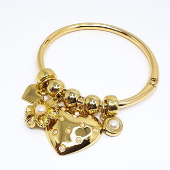 Bracelete Coração e Pérolas 