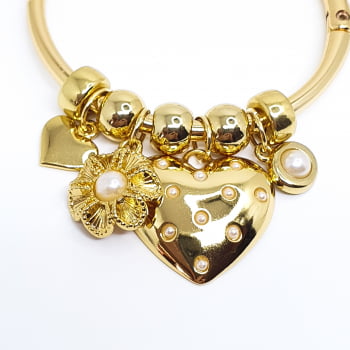 Bracelete Coração e Pérolas 