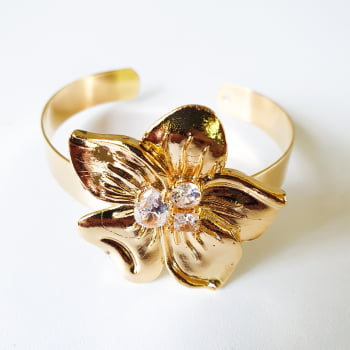 Bracelete Flor Tati - Dourado/Pedra Cristal