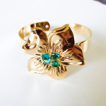 Bracelete Flor Tati - Dourado/Pedra Verde