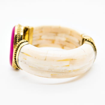 Bracelete Turco Osso com Pedra Oval Rosa