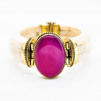 Bracelete Turco Osso com Pedra Oval Rosa