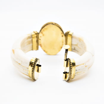 Bracelete Turco Osso com Pedra Oval Rosa