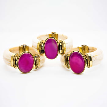 Bracelete Turco Osso com Pedra Oval Rosa