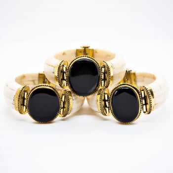Bracelete Turco Osso com Pedra Oval Preta
