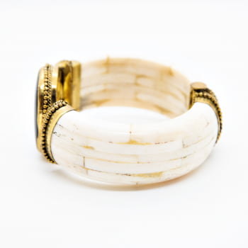 Bracelete Turco Osso com Pedra Oval Preta