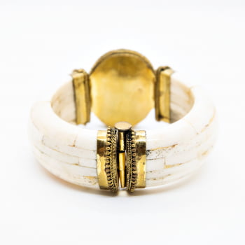 Bracelete Turco Osso com Pedra Oval Preta