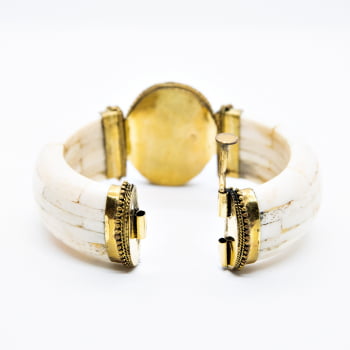 Bracelete Turco Osso com Pedra Oval Preta