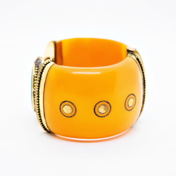 Bracelete Turco Resina Laranja com Pedra  Tuquesa
