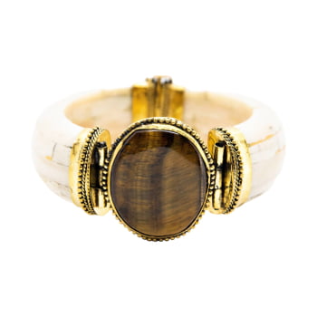 Bracelete Turco Osso com Pedra Olho de Tigre
