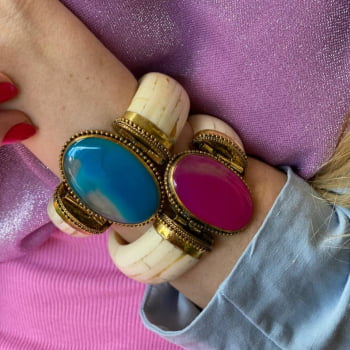 Bracelete Turco Osso com Pedra Azul