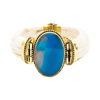 Bracelete Turco Osso com Pedra Oval Azul