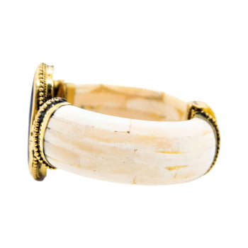 Bracelete Turco Osso com Pedra Oval Roxa 