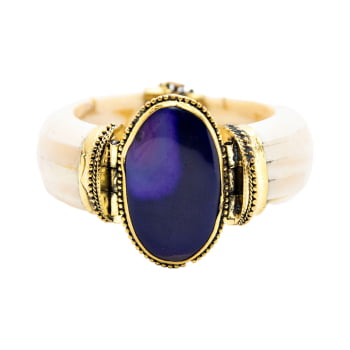 Bracelete Turco Osso com Pedra Oval Roxa 