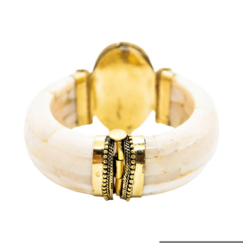 Bracelete Turco Osso com Pedra Oval Verde 