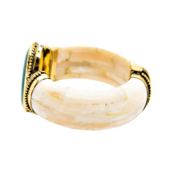 Bracelete Turco Osso com Pedra Oval Verde 