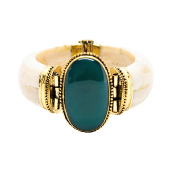 Bracelete Turco Osso com Pedra Oval Verde 