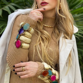 Bracelete Turco Osso com Pedra Oval Verde 