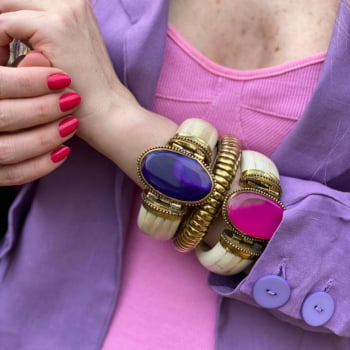 Bracelete Turco Osso com Pedra Roxa