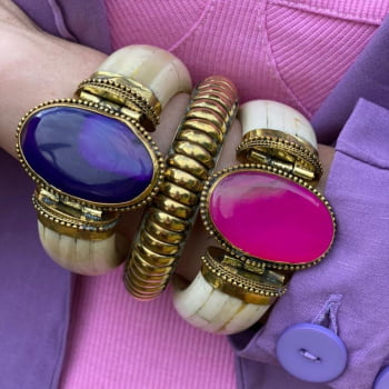 Bracelete Turco Osso com Pedra Roxa