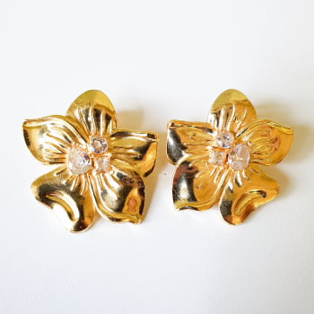 Brinco Flor Tati - Dourado/Pedra Cristal