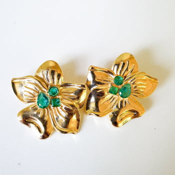 Brinco Flor Tati - Dourado/Pedra Verde