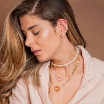 Ear Cuff Corações - Champanhe, rosa  e transparente