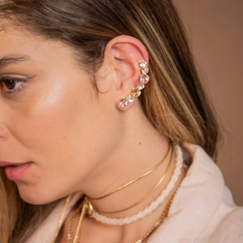 Ear Cuff Corações - Champanhe, rosa  e transparente