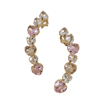 Ear Cuff Corações - Champanhe, rosa  e transparente
