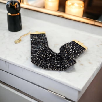 Choker Cristais Preta
