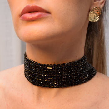 Choker Cristais Preta