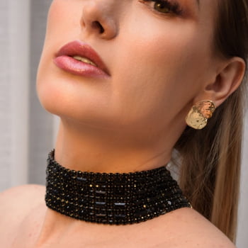 Choker Cristais Preta