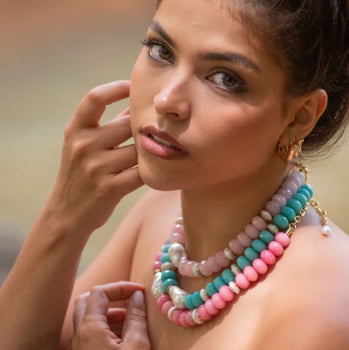 Colar Jade e Pérolas Cores 