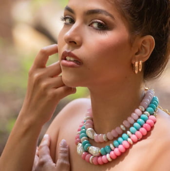 Colar Jade e Pérolas Cores 