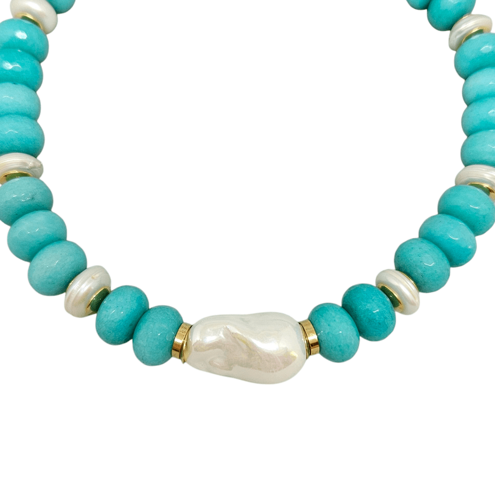 Colar Jade e Pérolas Cores 