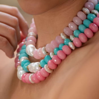 Colar Jade e Pérolas Cores 