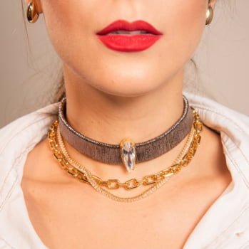 Compô Choker Cristal Grafite - 3 peças