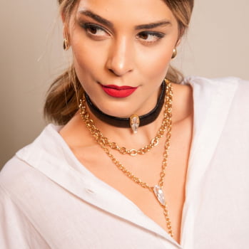 Compô Choker Cristal Preta - 3 peças