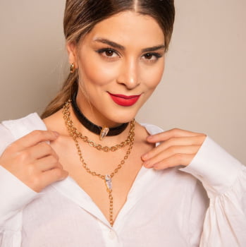 Compô Choker Cristal Preta - 3 peças