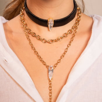 Compô Choker Cristal Preta - 3 peças